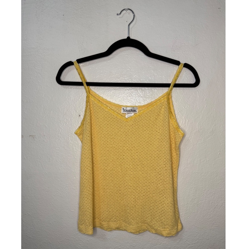 Vintage Carol‎ Rose Women's Medium Textured Tank Top Yellow Lace Acetate